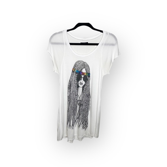 VHTF: Lauren Moshi โ๏ธ๏ธ Tess Color Foil Hippie Girl Swing Tee T Shirt โ๏ธ๏ธ White M - Picture 5 of 16